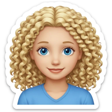 Cool blond curly girl blue eyes. Cooler color blond hair. Longer hair sticker