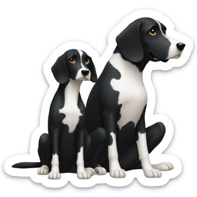 Black dog with white spotty legs  sitting next to another bigger black dog with white legs sticker