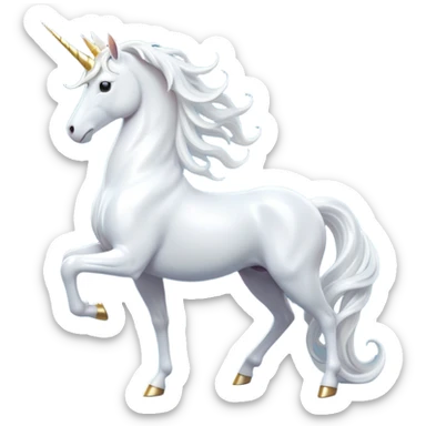 cinematic-beautiful-white-unicorn-full body-emoji,-poised-and-regal,-with-a-slender,-ethereal-form-draped-in-a-pristine-white-color,-a-flowing-mane-and-tail,-and-a-glistening,-spiraled-horn-that-radiates-pure-light,-simplified-yet-sharp-and-majestic, zoomed out to show a majestic unicorn sticker