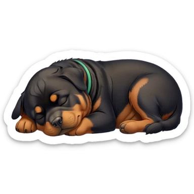 Cinematic Chubby Sleeping Rottweiler Portrait Emoji, Chubby and serene, with a robust, adorable build and a soft, plush black coat with tan markings, eyes gently closed in peaceful slumber, Simplified yet irresistibly endearing features, highly detailed, glowing with a gentle, dreamy glow, high shine, relaxed and content, stylized with a touch of whimsy, bright and heartwarming, soft glowing outline, capturing the essence of a blissfully sleepy guardian, so comically serene it feels like it could roll out of the screen and snore with adorable charm! sticker