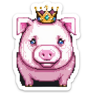Minecraft pig full body pink blocky animal with square head wearing a crown sticker