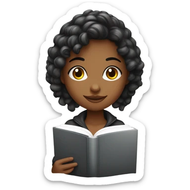 Menina do cabelo preto lendo um livro enrolada em uma coberta e tomando café com cubos de açúcar dentro da xícara  sticker