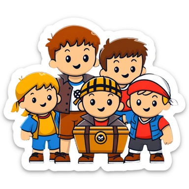 group of kids from the Goonies finding pirate treasure sticker