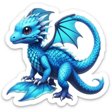 Multicolored dark shiny bioluminescent glowing black and cyan and blue gloomy spooky cute adorable scales-covered pretty cool elegant realistic abyssal exotic Fakémon-Pokémon-Trico-creature, full body sticker