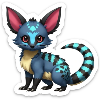 Rare exotic cute epic aesthetic gothic colorful Salandit-Eevee-Civet-species-Fakemon-hybrid-creature, with markings, full body sticker