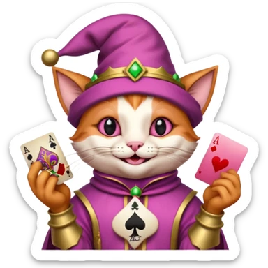 court jester cat medieval, poker card ace, pink sticker