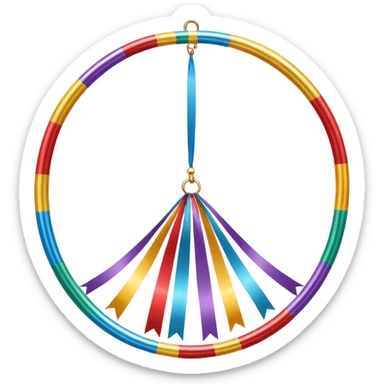 A metallic acrobat hoop decorated with ribbons, perfect for aerial stunts inside the circus tent. sticker