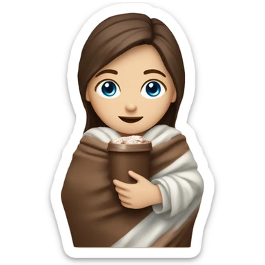 White Girl with blue eyes and brown hair seating with cocoa in her hands and covered with blanket  sticker