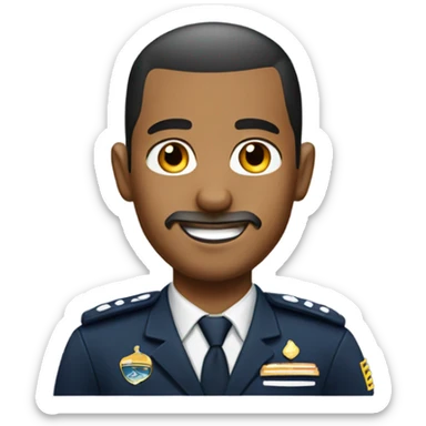 Mixed airline pilot with short beard and a buzz cut sticker