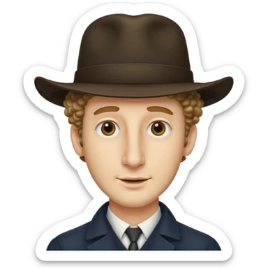 Male with long nose & curly sideburns wearing hat sticker