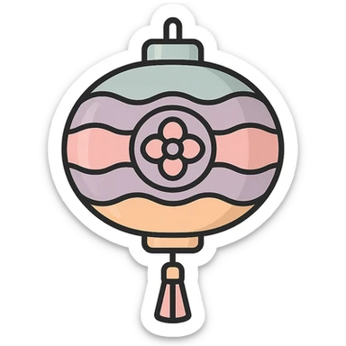 beautiful Chinese lantern with tassel and patterned decor, thin clean outlines, soft rounded shapes, pastel palette #98B5BC, #B5B3C1, #C9A3C9, #E4C0CA, #F7DCD1, #F7C0AA, detailed shadows and highlights, soft lighting, transparent background, oriental style sticker