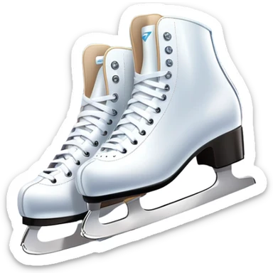 An icon showing The rink is surrounded by cheering spectators and soft arena lights, creating a beautiful, dynamic atmosphere. a pair of elegant figure skates placed on the smooth, sparkling ice of a grand ice arena. Transparent background highlights the grace and beauty of figure skating. sticker