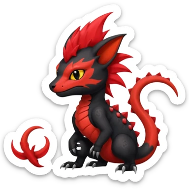 Shiny cool badass Fiery gothic evil black and red salandit-Liten-torracat with a red Mohawk  sticker
