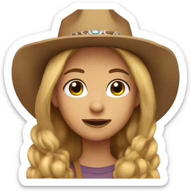 Girl with long light brown hair and cowboy hat with big lashes  sticker