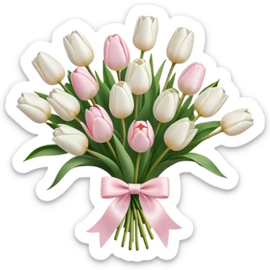 White tulips bouquet with light pink bow  sticker