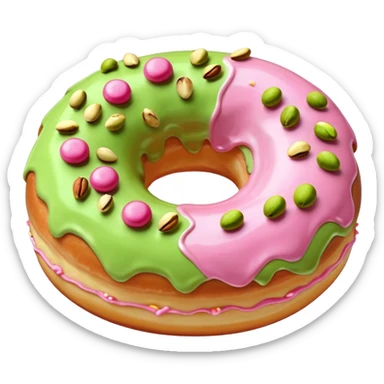 donut with light green & pink frosting & pistachio pieces sticker