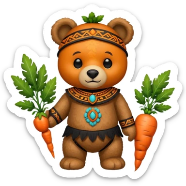 teddy bear Upper, wearing black mayan ancient custome, with carrot half body sticker