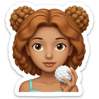 Carmel girl with two puff balls doing skincare sticker