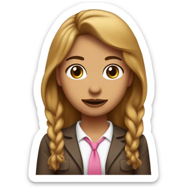 Chica con cabello marrón y rubio ojos cafés sacando la lengua y con un lazo rosa claro en la cabeza y ropa rosa claro sticker