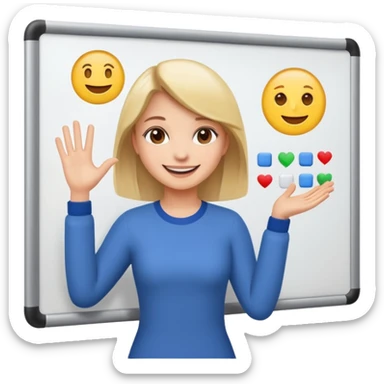 Make an emoji of a girl who is teaching how to make emojis on a board sticker