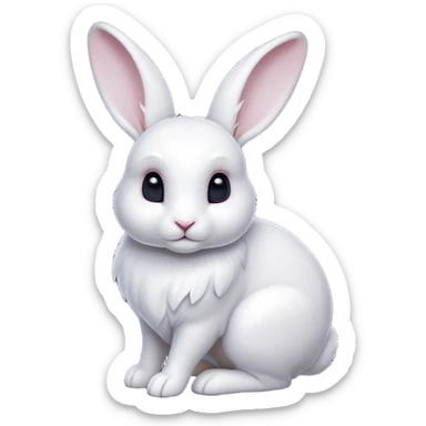 Cinematic Noble White Rabbit Portrait Emoji, Poised and regal, with a graceful, compact build and a pristine, silky white fur, long perky ears and gentle, soulful dark eyes, Simplified yet sharp and sophisticated features, highly detailed, glowing with a soft, dignified glow, high shine, intelligent and gentle, stylized with an air of refined elegance, focused and attentive, soft glowing outline, capturing the essence of a watchful and confident companion, so majestic it feels as though it could hop out of the screen with effortless authority! sticker