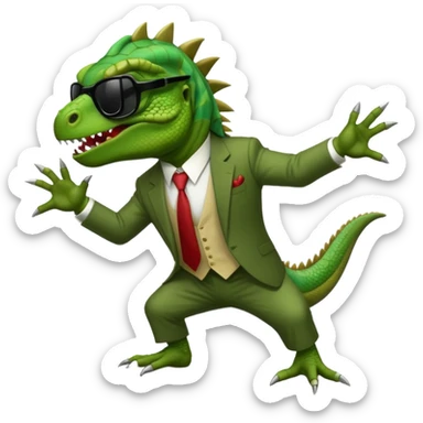 capitalist iguana banker godfather with black sunglasses breakdance scaring sticker