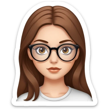 pretty white girl, brown long hair baddie with eyeliner and glasses sticker