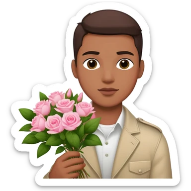 Cool bad boy holding a bouquet of pink jasmine roses sticker