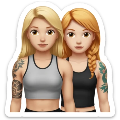 girl with long blonde hair and tattoos next to an athletic ginger girl lwsbians sticker