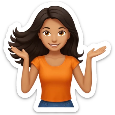 Long  Dark hair women orange top twirling sticker