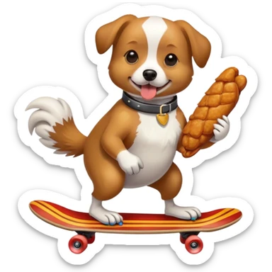 dog riding skateboard eating chicken wing sticker