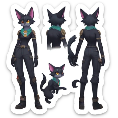 cool edgy beautiful pretty anthro godly colorful ethereal black fantasy elegant nargacuga-Noivern-cat-Fakemon wearing a collar, cargo pants, full body sticker
