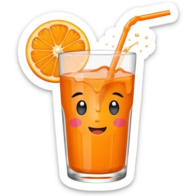 Super sweet mandarin emoji, fizzy juice splash, simple flat design, bold lines, bright orange, transparent background, without eyes sticker