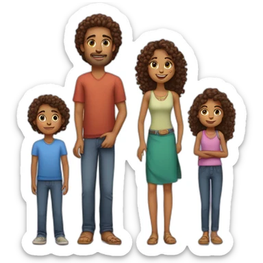 indian family with one daughter curly hair mom curly hair dad straight hair and one son straight hair sticker