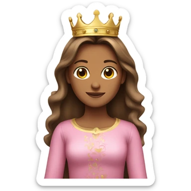 Girl with long brown hair, tanned skin, wearing a crown and pink dress sticker
