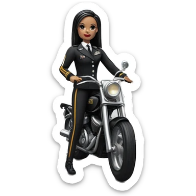Jeffery New York Lingerie Barbie, Wednesday Addams from academy in vertically-striped dark-gray and black officer’s uniform. Leaning back at the hips, riding a wheelie on a hot rod bike sticker