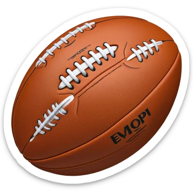 Cinematic Realistic image of a rugged rugby ball with detailed leather textures and precise stitching, rendered against a sunlit field backdrop with dynamic natural lighting that emphasizes its robust character sticker