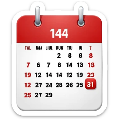 red and white calendar with the number "14" sticker