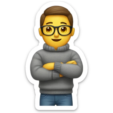 a copywriter with dictionaries for arms and a sweater sticker