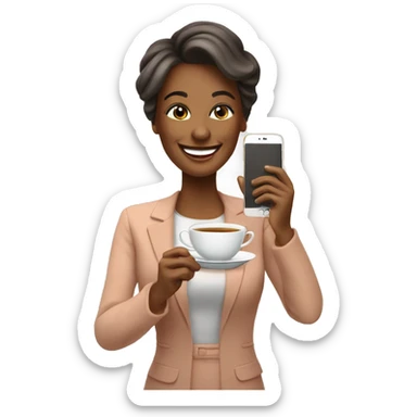 Happy Lady corporate business owner shooting tea photos & videos with her phone sticker