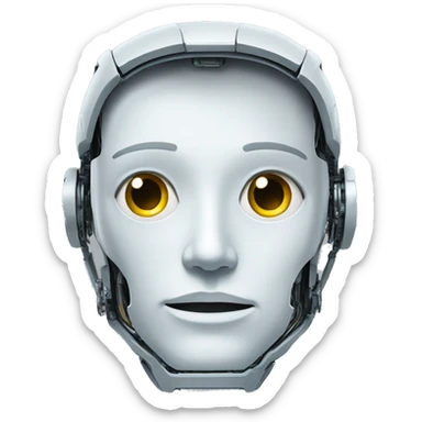 half of a human face is half of a robot, a clear separation of the face into two parts of a robot and a human sticker