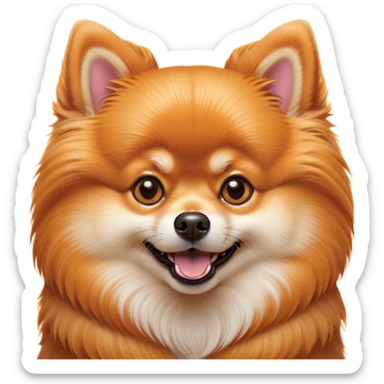 Cinematic Comical Orange Pomeranian Portrait Emoji, Head tilted dramatically with an exaggeratedly shocked or amused expression, featuring a glossy, fluffy orange Fur with a striking sheen, wide, expressive brown eyes filled with playful disbelief, Simplified yet hilariously expressive features, highly detailed, glowing with a slightly sassy glow, high shine, dramatic yet playful, stylized with an air of cheeky mischief, bright and endearing, soft glowing outline, capturing the essence of a spirited and over-the-top companion, so meme-worthy it feels like it could side-eye its way into internet fame instantly! sticker