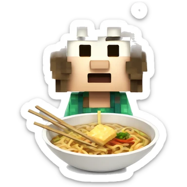 Personnage Minecraft qui mange des ramen sticker