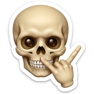 skull making a shushing gesture, finger to mouth, expressive face sticker
