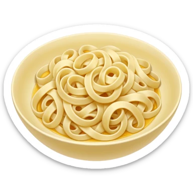 loose tangle of pale yellow cooked noodles with soft glossy texture and natural curves, strands slightly twisted and overlapping, freshly prepared dish, no bowl chopsticks or sauce, apple emoji style, soft lighting, subtle shadows, emoji scale sticker