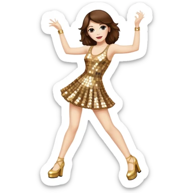 woman with white skin and brown hair disco dancing sticker