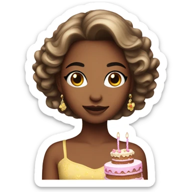Beautiful girl with a dress on with a birthday cake  sticker