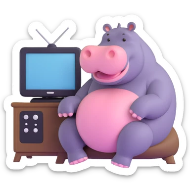 hippo watching TV sticker