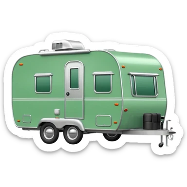 Shasta trailer, colored all green, the same green shade as movie trailer green preview card, light grey tires and grey hitch sticker