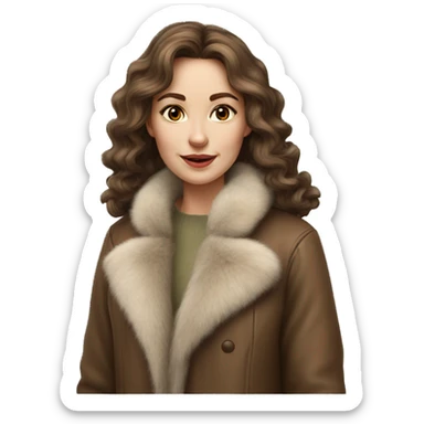 Realistic pretty Russian woman with wavy brown hair with fur coat no smile sticker